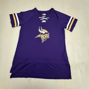 NFL Minnesota Vikings Jersey Tunic Top Lace Up Purple Gold White Womens L NWOT